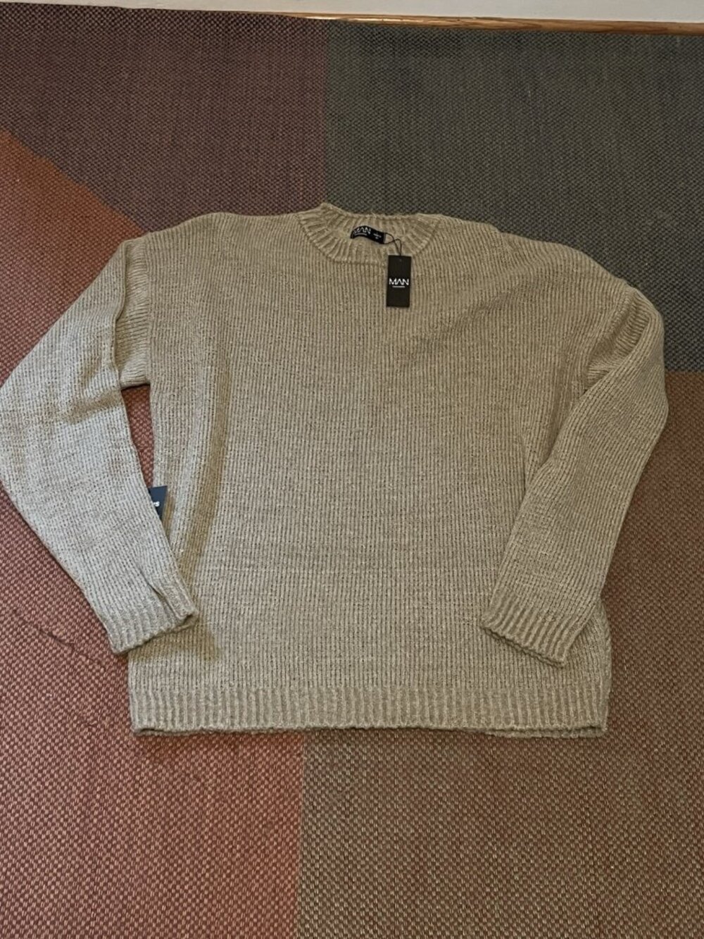 Boohoo Men’s Knitted Sweater Size L - Stone/Tan- MADE IN UK!  New NWT!